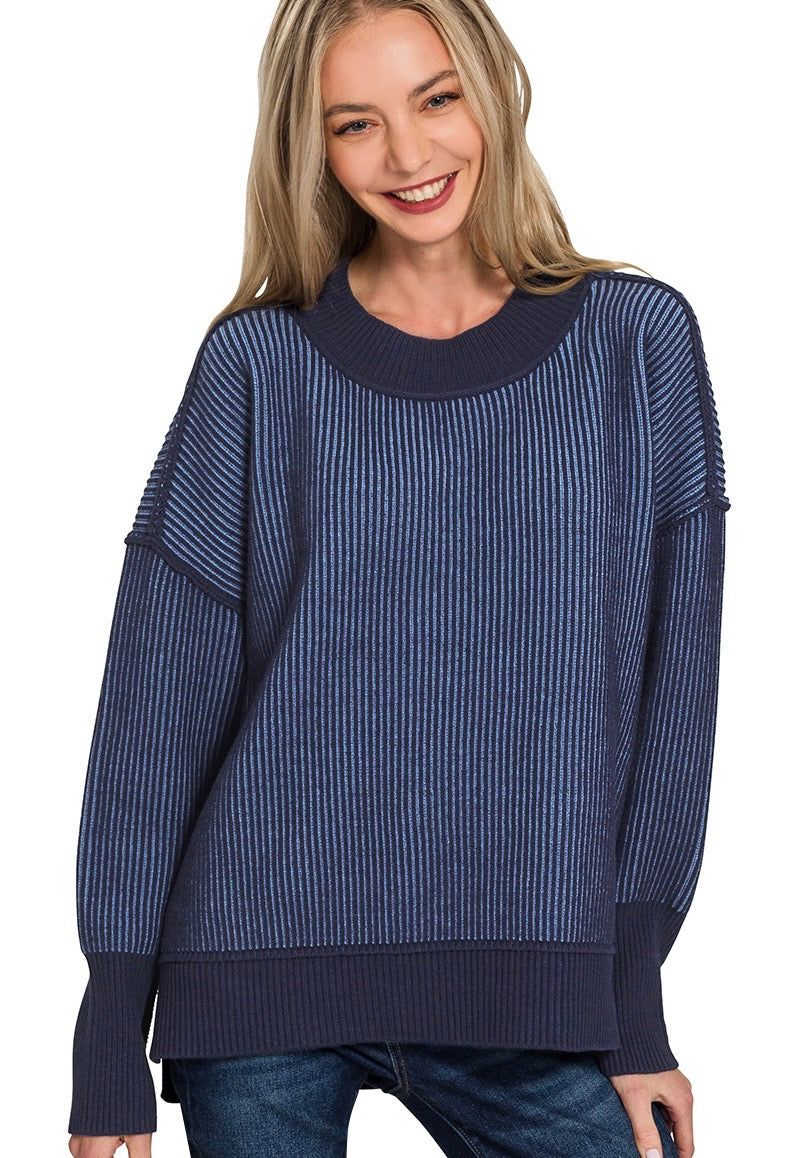 Two Tone Navy Soft Sweater