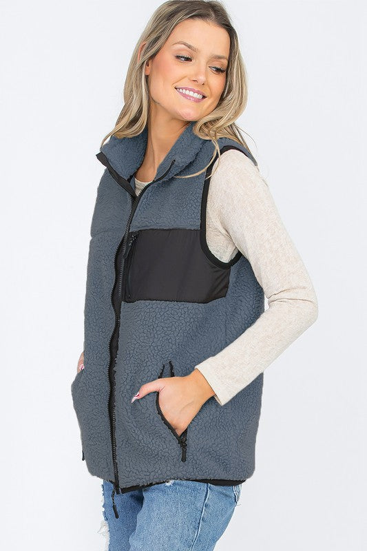 UNISEX WOMENS SHERPA FLEECE VEST TOP JACKET