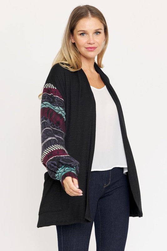 Bishop Sleeve Open Cardigan With Pockets