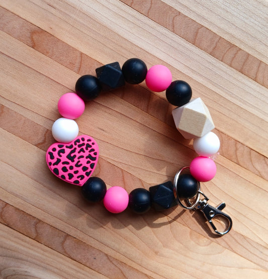 Pink Leopard Heart Wristlet