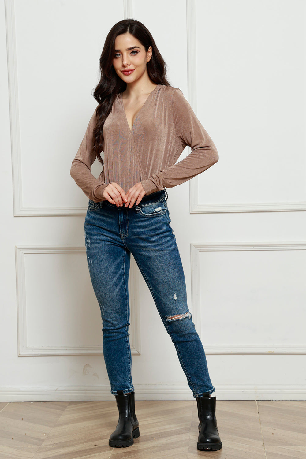 V-Neck Long Sleeve Bodysuit