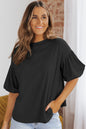 Puff Sleeve Curved Hem Blouse