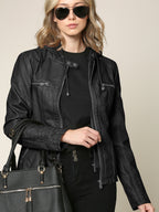 Hooded Faux leather Jacket