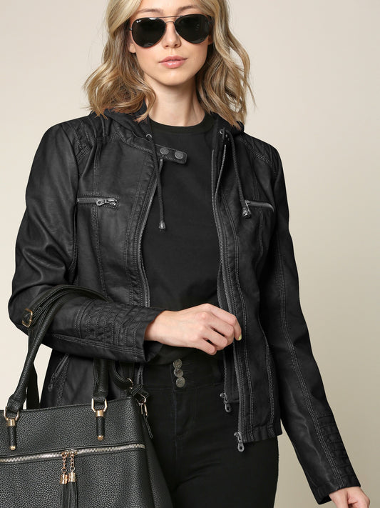 Hooded Faux leather Jacket