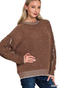 Exposed seam round neck sweater
