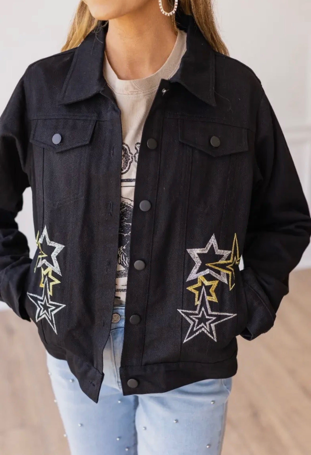 Cosmic Black & Gold Denim Jacket