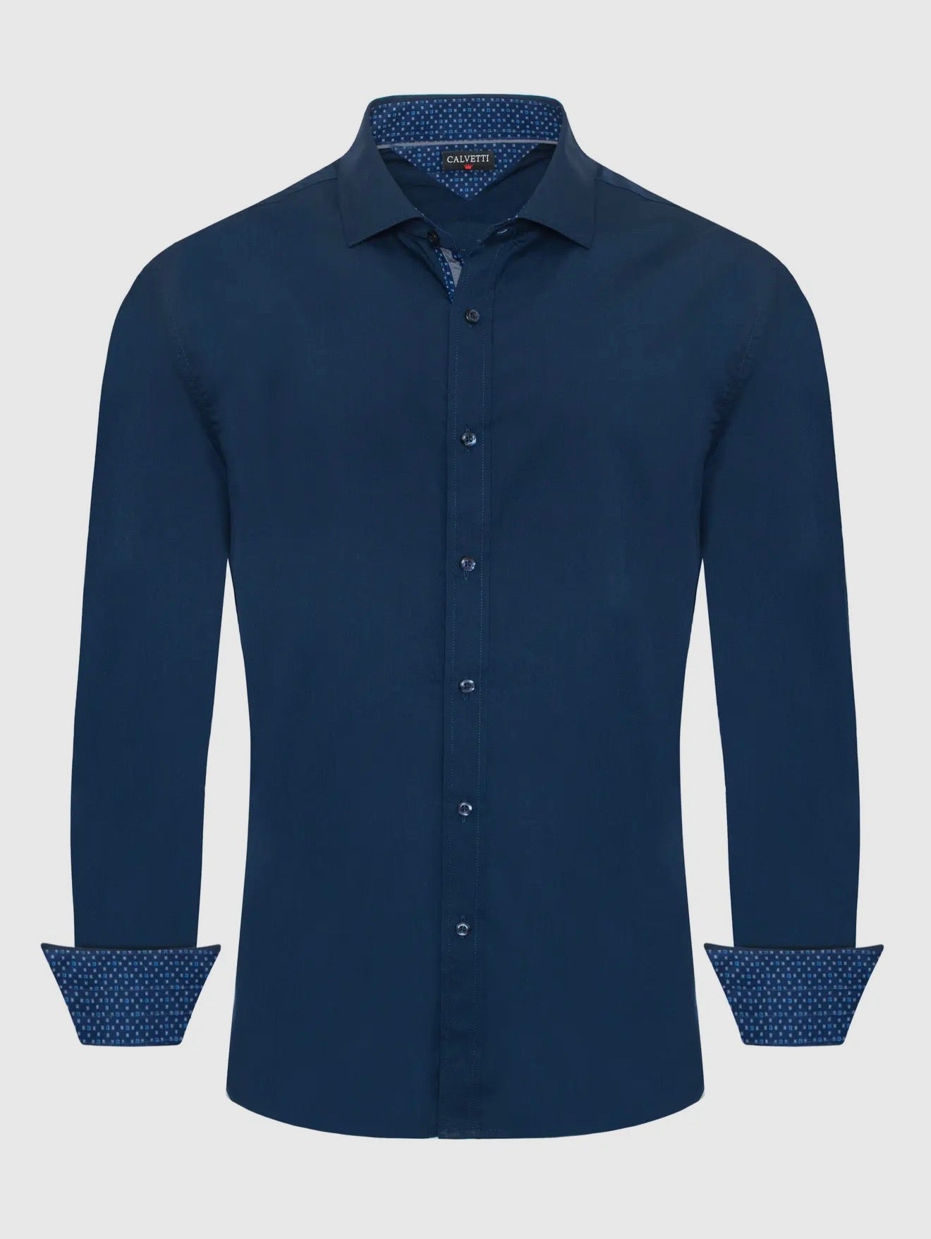 Calvetti Mens Navy Button Dress Shirt