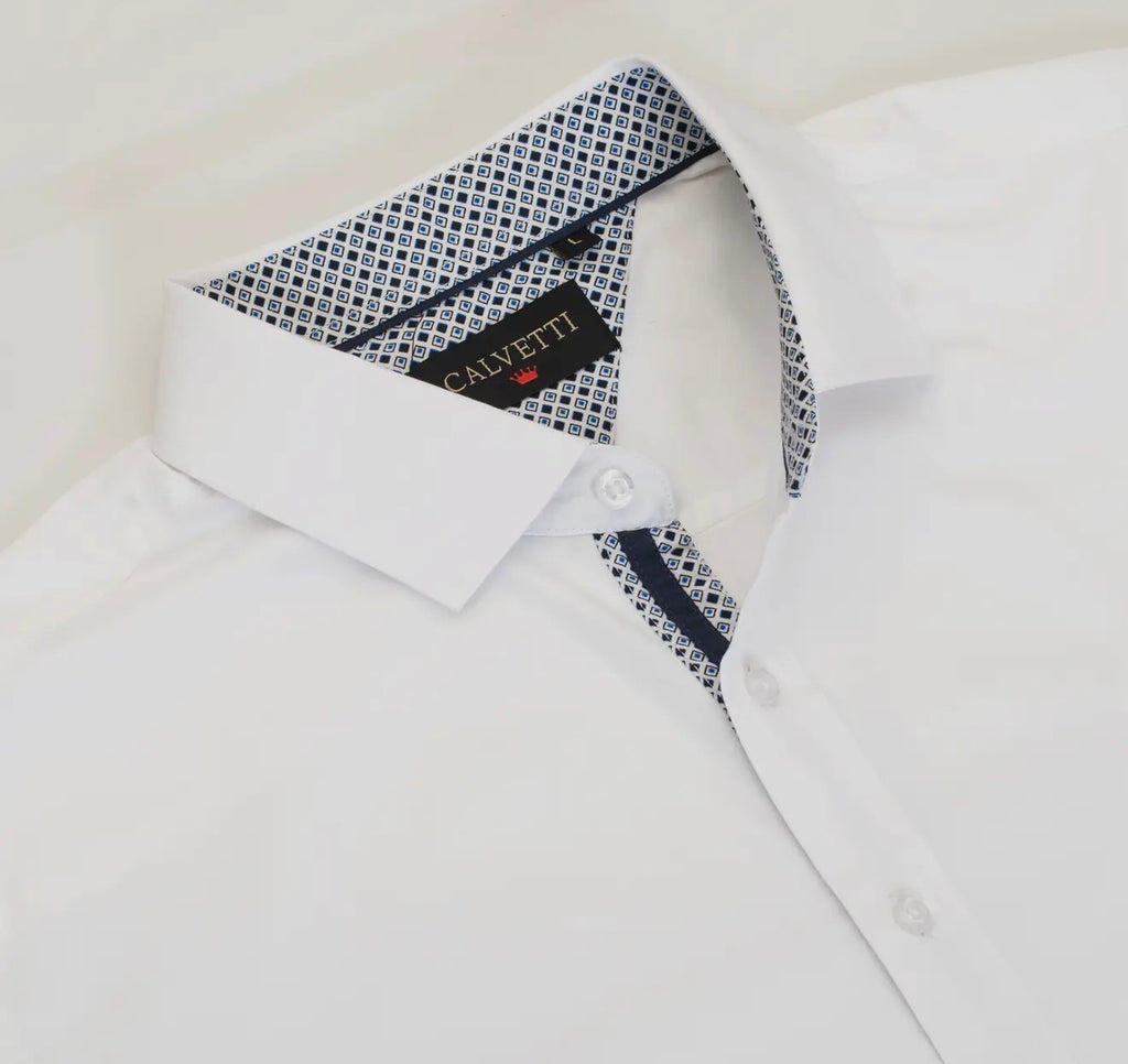 Calvetti Mens White Button Dress Shirt