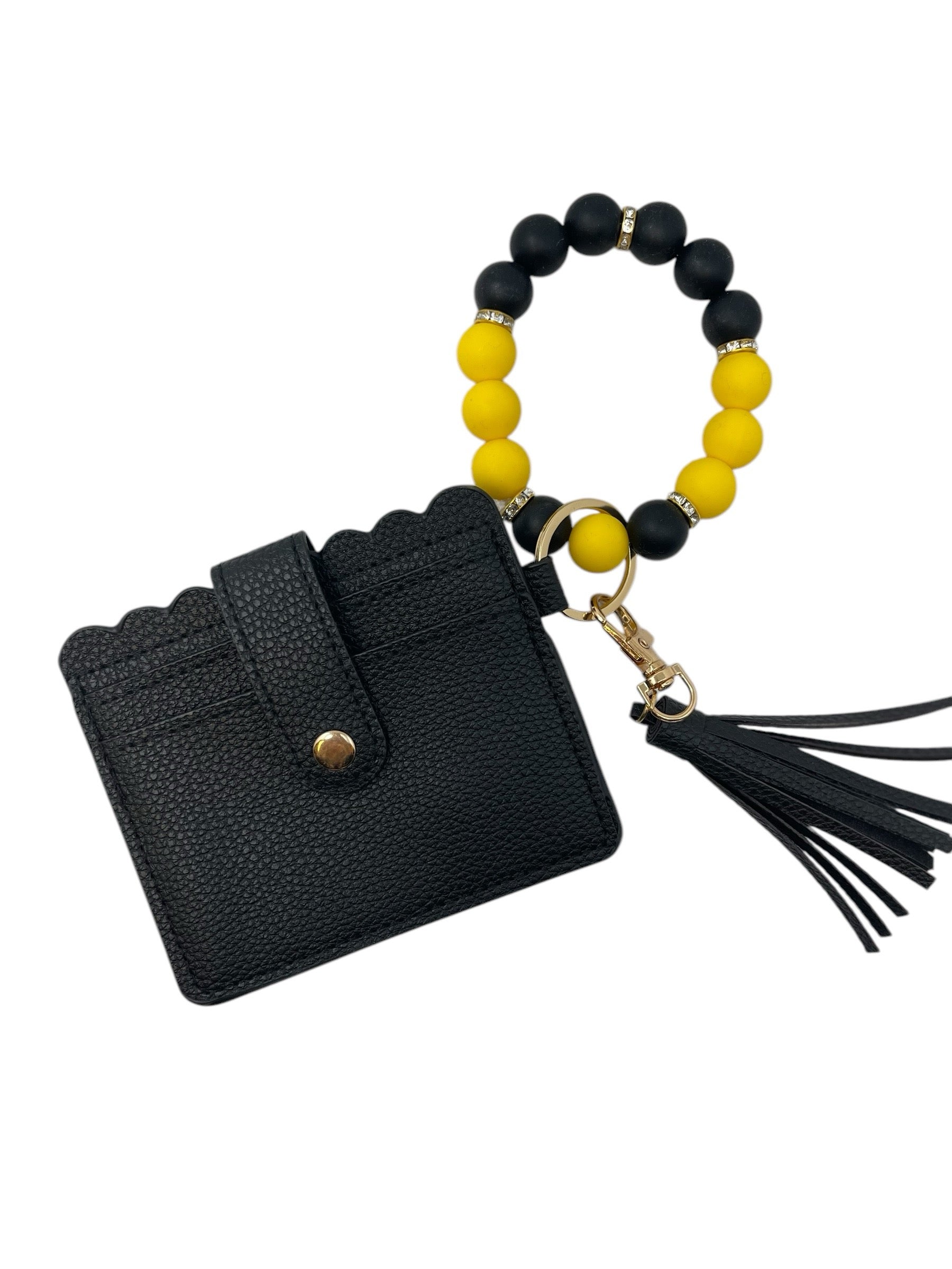 Black & Gold Beaded Wristlet
