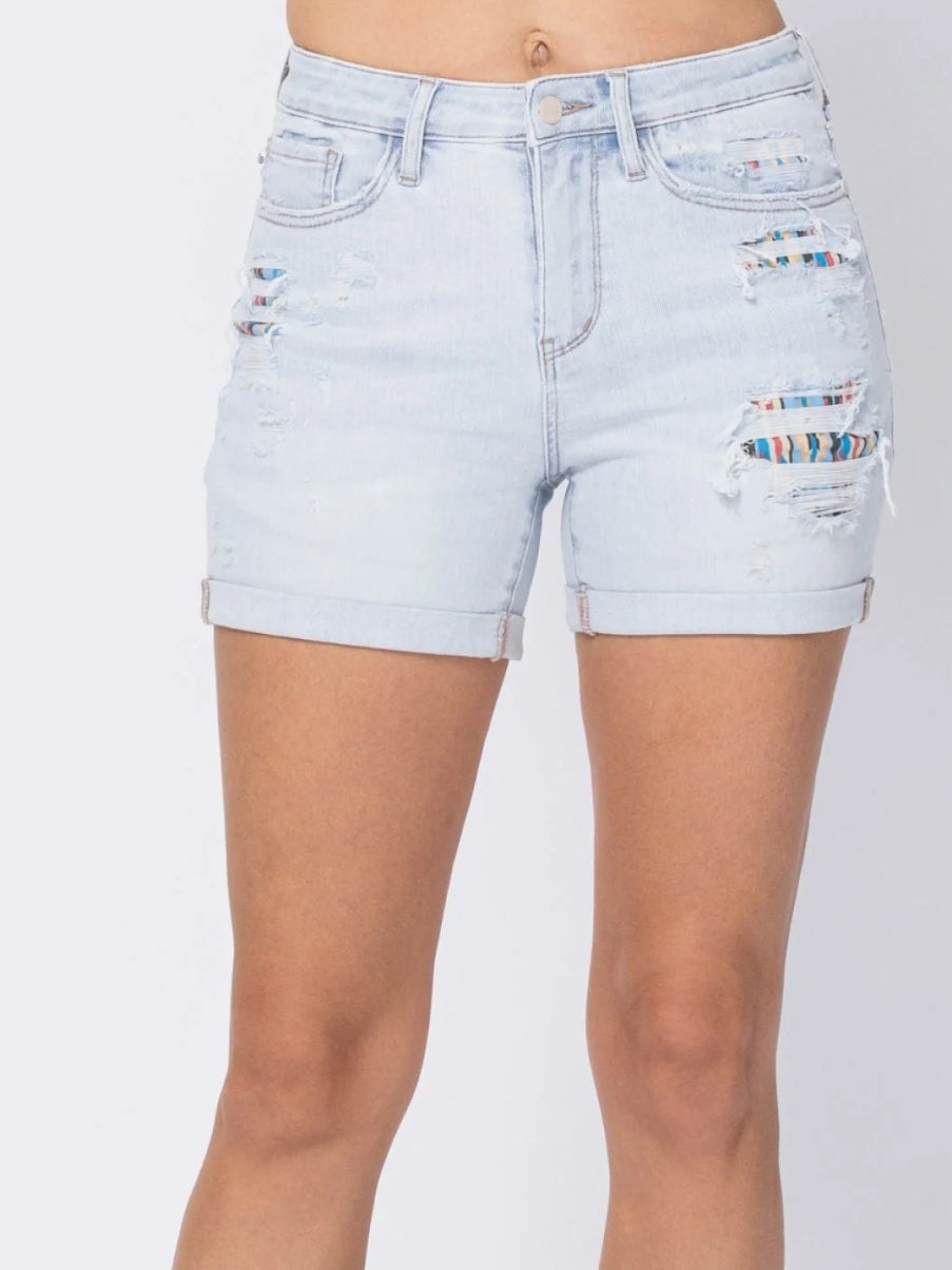 Judy Blue Aztec Patch Cuffed Shorts