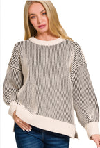 Black Stripe Two Tone Crewneck Sweater