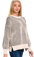 Black Stripe Two Tone Crewneck Sweater