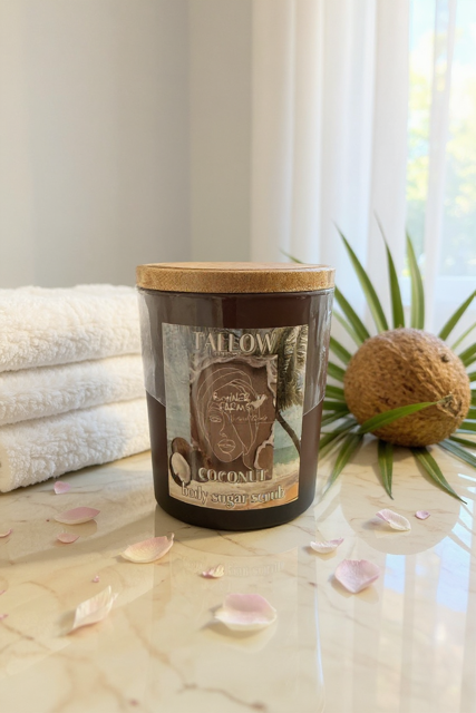 🌿 Grass-Fed Tallow & Organic Coconut Body Sugar Scrub