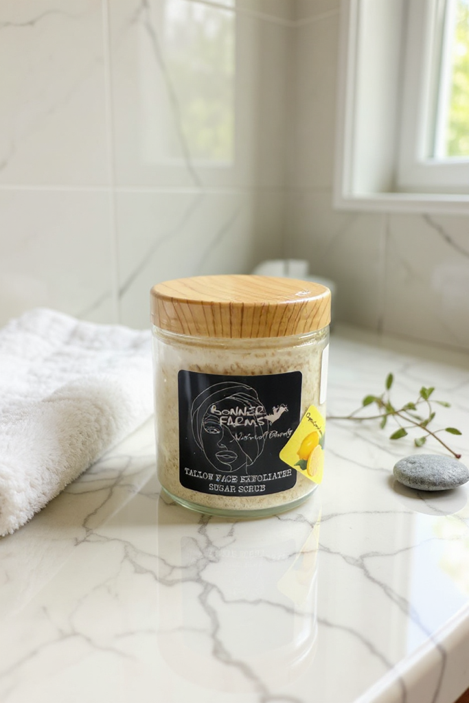 🍋 Organic Lemon Essential Oil Grass-Fed Tallow Face Exfoliator — Bright, Fresh, Farm-to-Face Glow