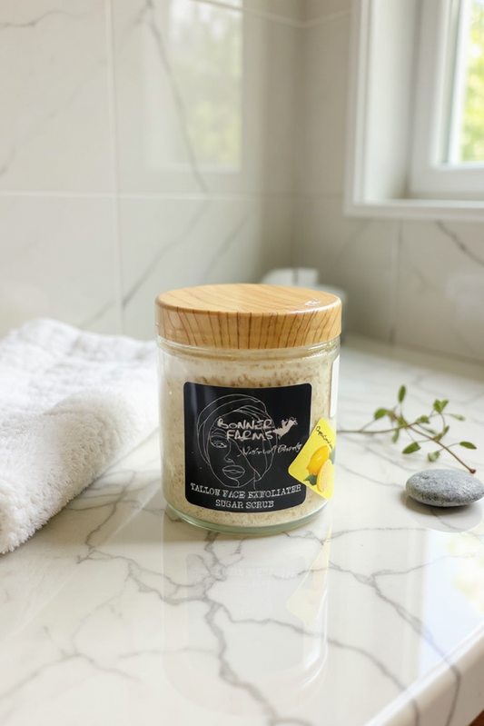 🍋 Organic Lemon Essential Oil Grass-Fed Tallow Face Exfoliator — Bright, Fresh, Farm-to-Face Glow