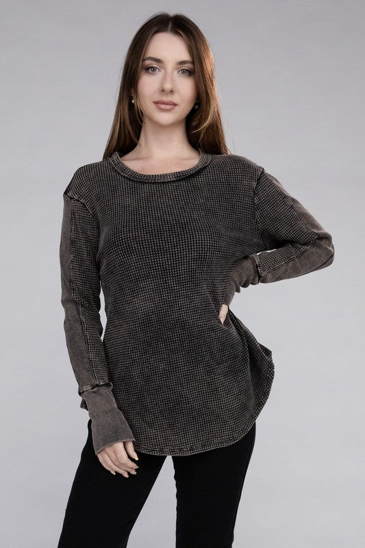 Washed Baby Waffle Long Sleeve Top