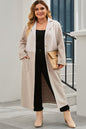 Plus Size Collared Neck Buttoned Longline Coat