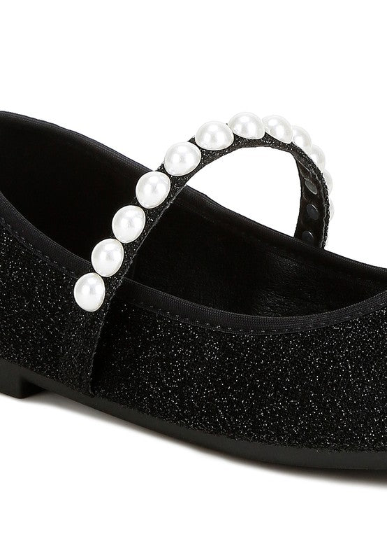 Corphee Pearl Strapped Glitter Ballerinas